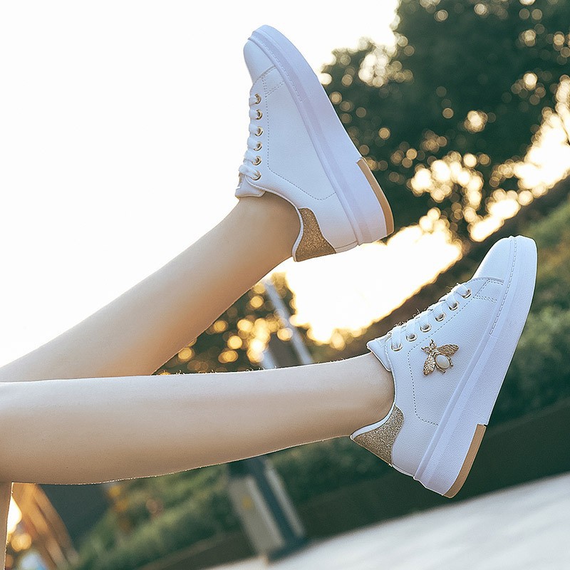 Sneaker Nữ Giày thể thao phong cách Hàn Quốc đế phẳng 3P đính nơ