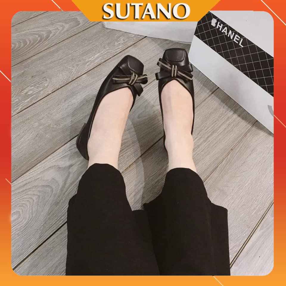 Giàu bệt giày búp bê nữ mũi vuông kèm nơ đính xích xinh xắn B254 | BigBuy360 - bigbuy360.vn