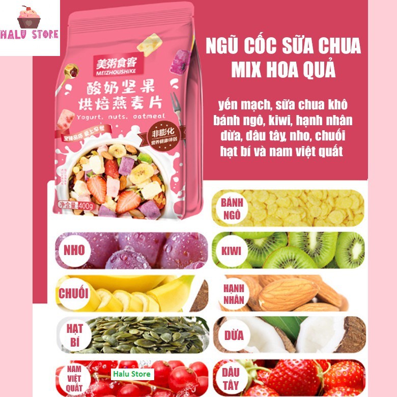  Ngũ cốc sữa chua mix hạt, hoa quả YOGURT FRUIT OATMEAL đủ loại siêu ngon