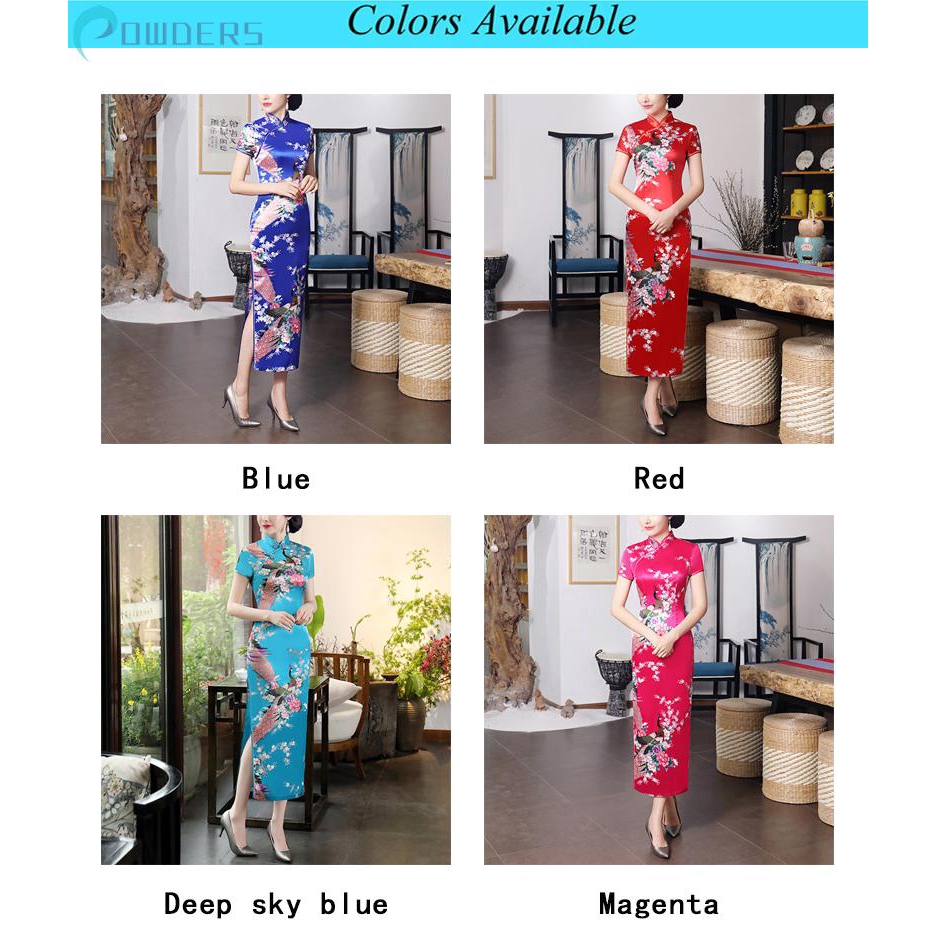 Sườn xám lụa satin phong cách Trung Hoa cổ điển