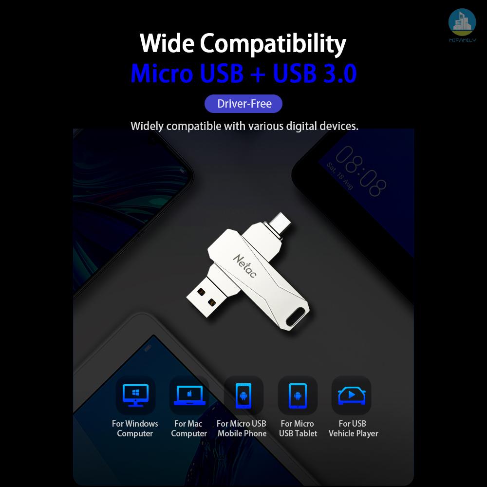 MI  Netac U381 32GB Micro USB + USB Double Interface Flash Drive Plug & Play Mobile Phone Memory Expansion U Disk