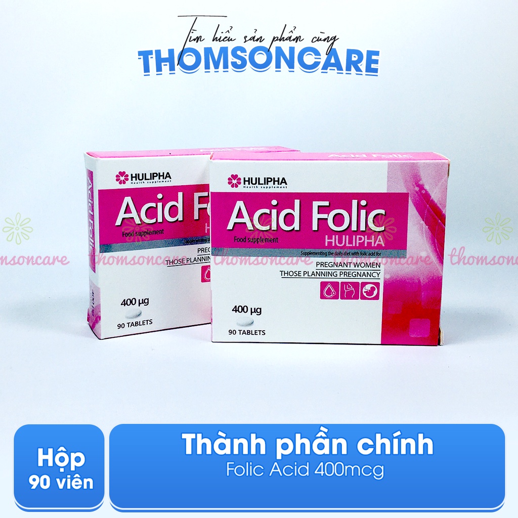 Bổ sung Acid Folic cho mẹ bầu và phụ nữ chuẩn bị mang thai Hộp 90 viên, nhập khẩu từ Châu Âu Acid-folic Hulipha