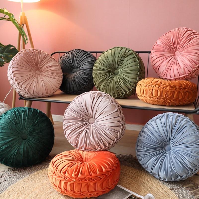 Gối tựa lưng sofa đệm ngồi bệt tròn hình bánh xe sang chảnh, vải nỉ nhung cao cấp mẫu mới 40 cm