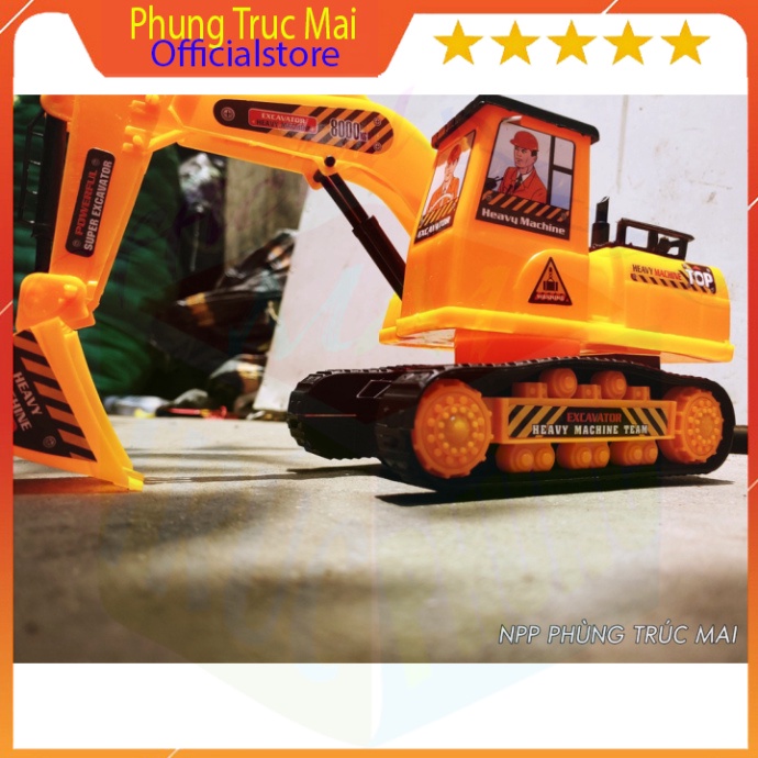 Đồ chơi trẻ em xe máy xúc xoay 360 có tay điều khiển khớp múc, chạy bánh đà cho bé