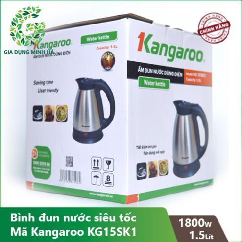 Bình đun siêu tốc inox 1.5 lít Kangaroo KG15SK1- Bảo Hành Chính Hãng