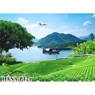 Tranh dán tường 3D phong cảnh vải lụa kim tuyến trang trí phòng đẹp