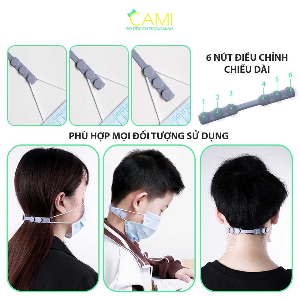 Dây đeo khẩu trang chất liệu silicone mề, dẻo giảm đau vành tai có 6 nút điều chỉnh kích thước_Cami_CMPK201