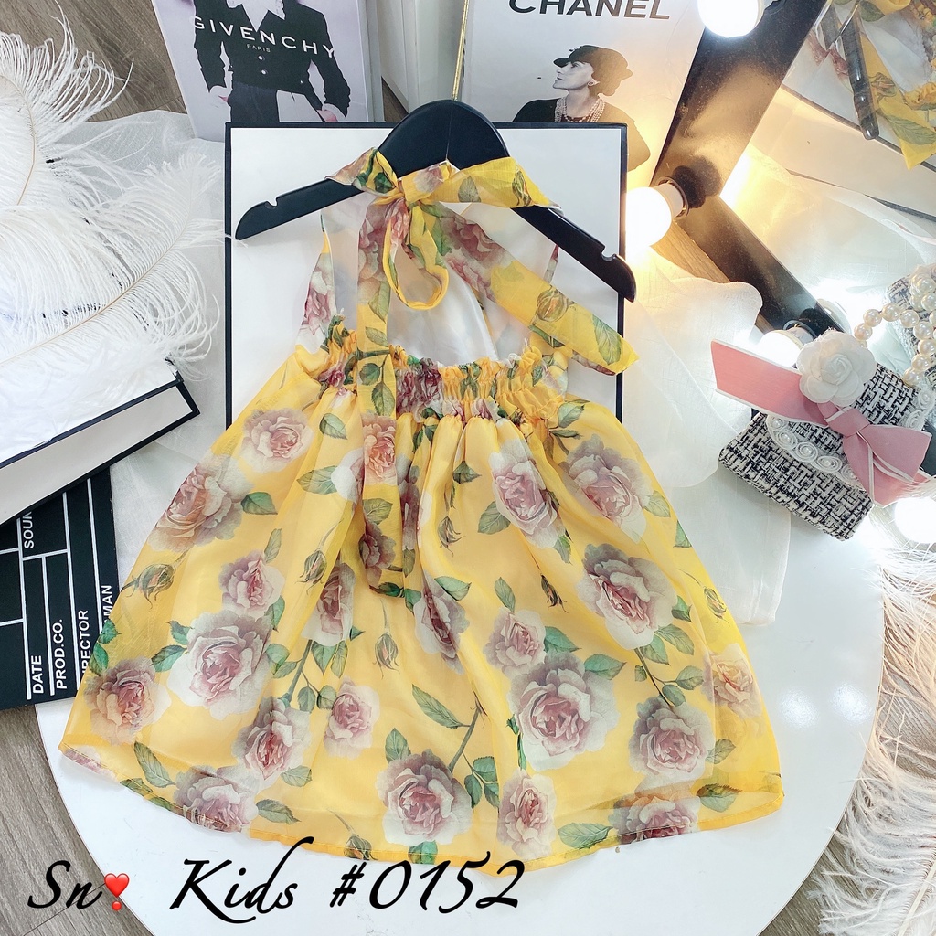 Váy bé gái, váy tơ 2 lớp họa tiết hoa hồng dáng maxi cho bé