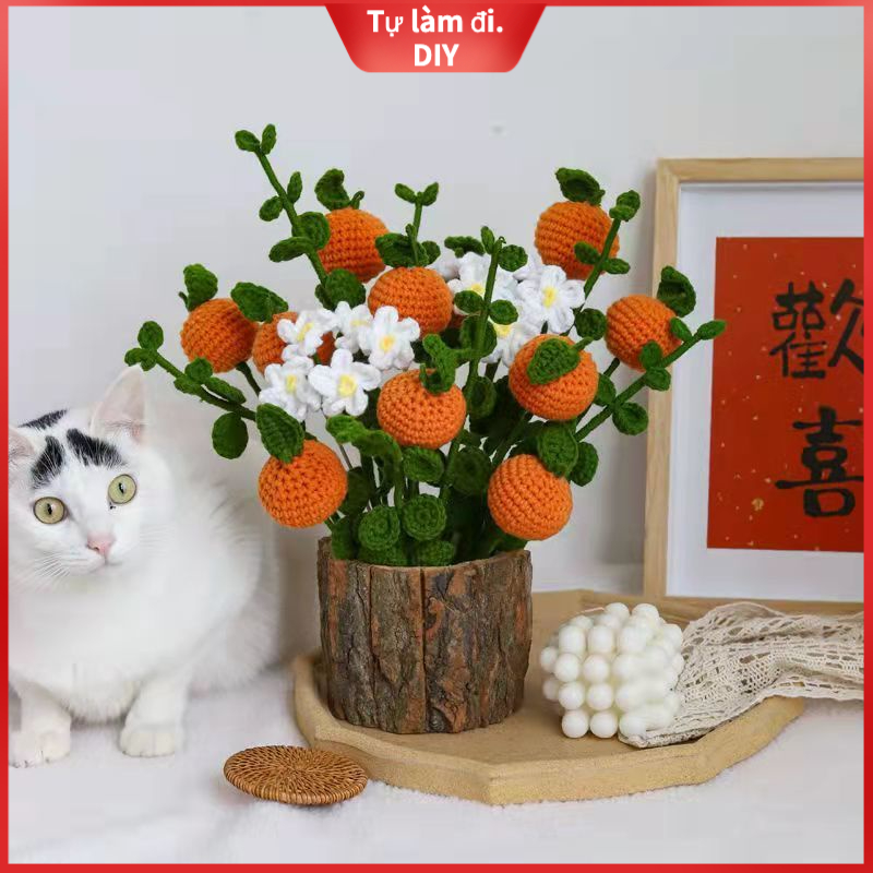 [DIY]Tự làm bộ hoa dệt kim. Bó hoa len màu cam đan Bó hoa thủ công tự làm