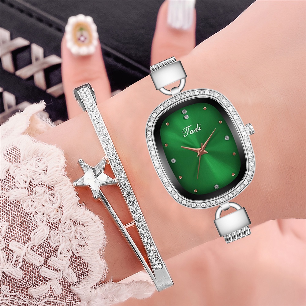 Đồng hồ analog máy quartz dây lưới mạ bạc dành cho nữ