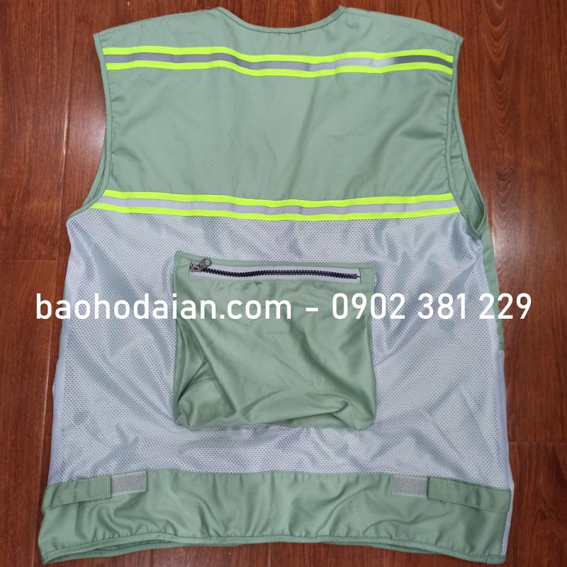 Áo phản quang ghi lê 8 túi hộp màu xanh ngọc - hình thật