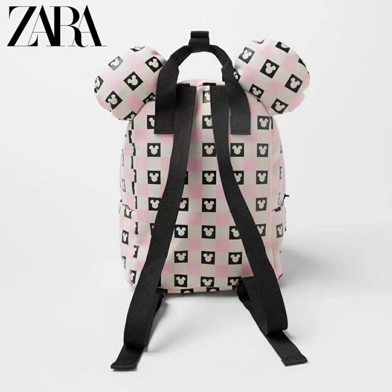 Balo zara mickey hoạ tiết caro hồng cho bé hàng xuất chuẩn tag