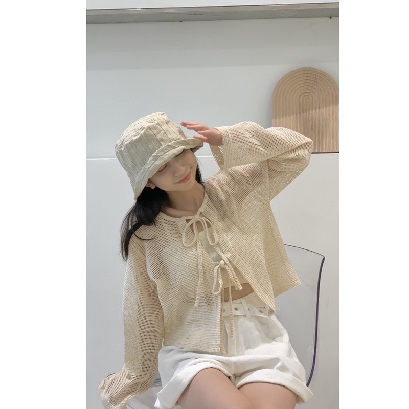 [HÀNG SẴN]SET ÁO LƯỚI THẮT NƠ MIX ÁO 2S”NONA” siêu xinh