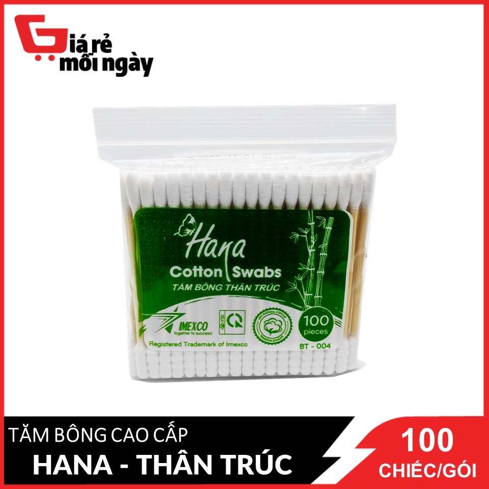 Tăm bông Hana thân trúc (Xanh Lá) gói 100 chiếc