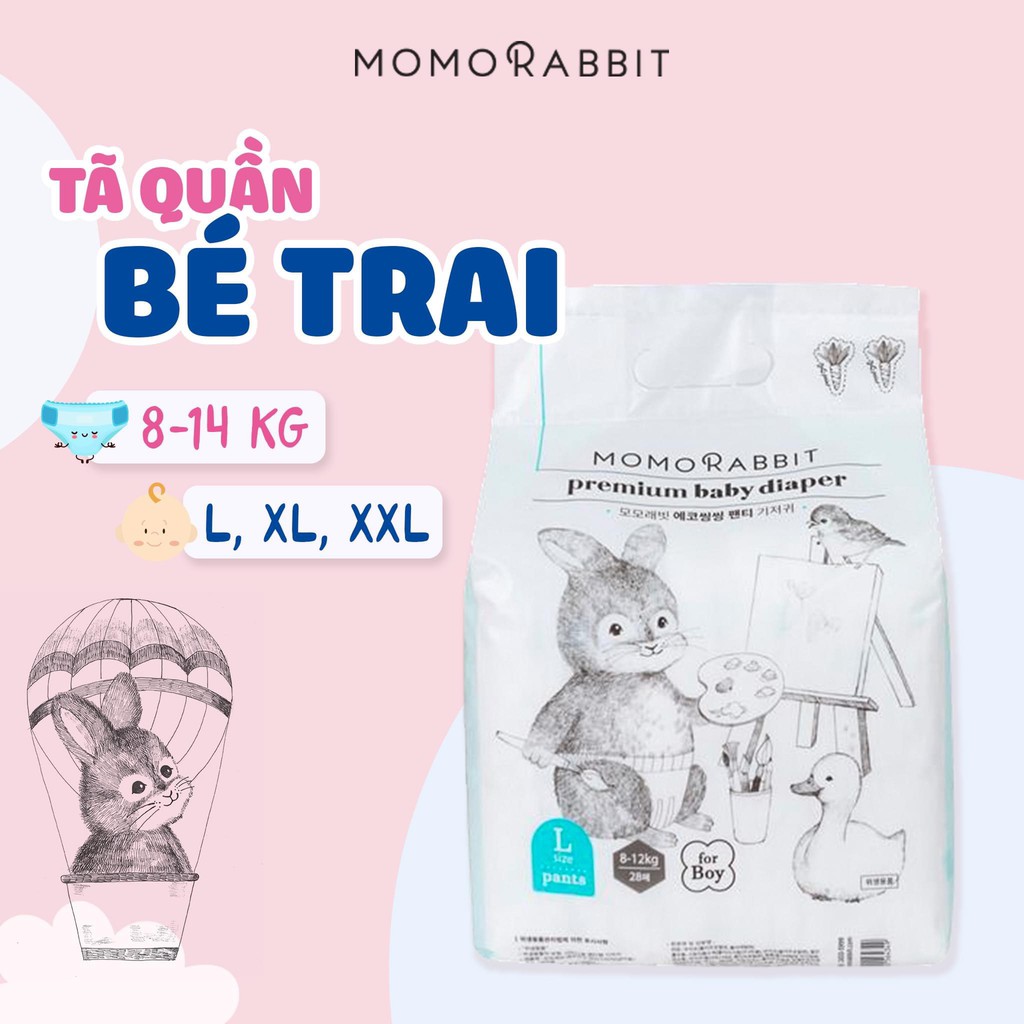 Bỉm Momo Rabbit 💝FREESHIP💝 Momo Rabbit Nội Địa Hàn Quốc Dán/Quần Đủ Size S50/M44/L40/XL36/L28/XL22/XXL18