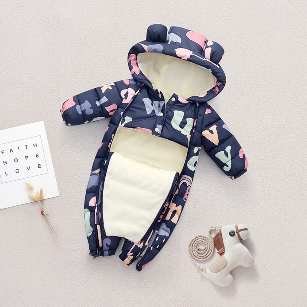 Áo liền quần BEAR LEADER vải cotton dày ấm áp in hoạt hình gấu thời trang mùa đông 2022 cho bé sơ sinh