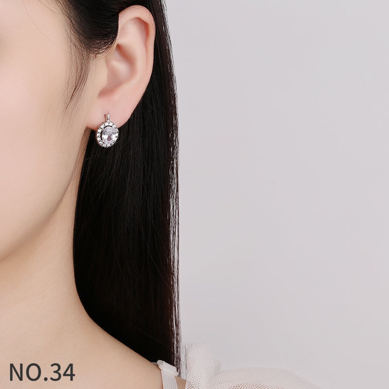 Khuyên Tai Mạ Bạc S925 Đính Đá Kim Cương Trắng 18K Sang Trọng