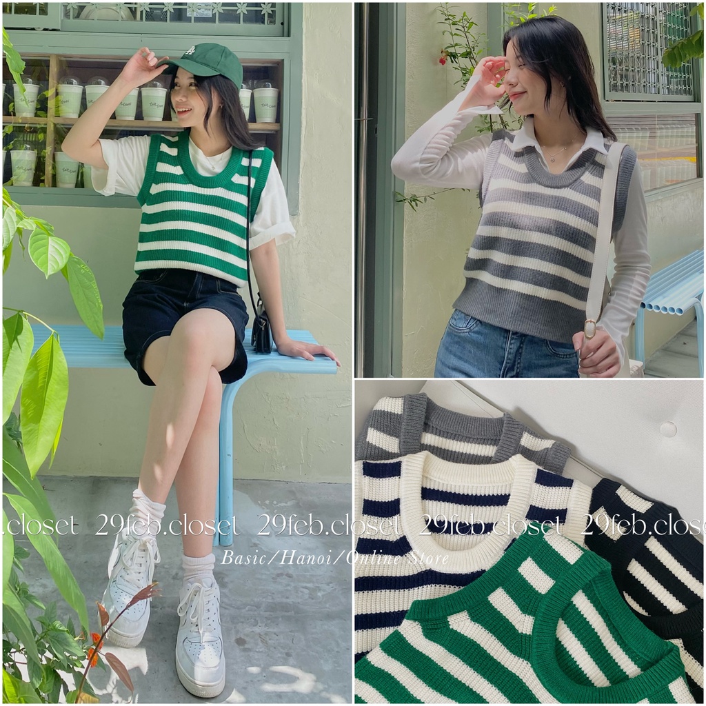 [Ảnh thật/Video] Áo gile len kẻ ngang dày dặn - 29feb.closet - A95