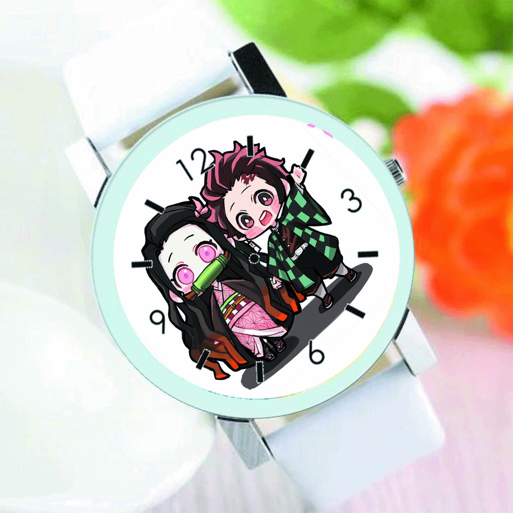 Đồng hồ đeo tay nam nữ IN HÌNH Nezuko Tanjiro Kimetsu no yaiba anime chibi tiện lợi