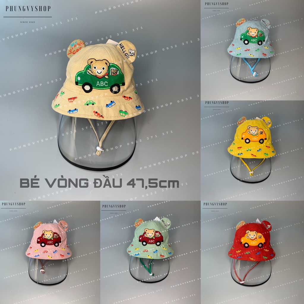 (Bé &lt;15 tháng/ Vòngđầu 47.5cm) Mũ CHỐNG GIỌT BẮN cho bé trai bé gái - BÉ ĐI XE HƠI- Nón cản bụi trẻ em