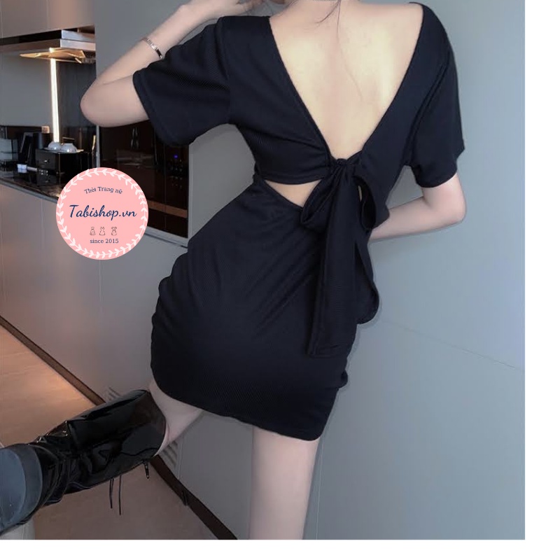 Đầm body hở lưng cột nơ đen tay ngắn Tabishop Váy dự tiệc ôm sexy cho nữ sang chảnh | BigBuy360 - bigbuy360.vn