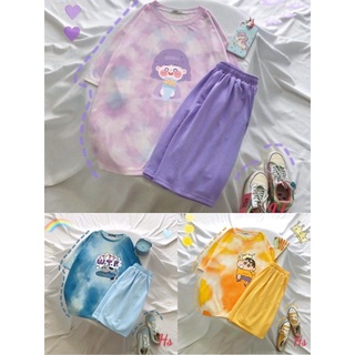 Bộ áo loang in hình kèm quần sét unisex màu
