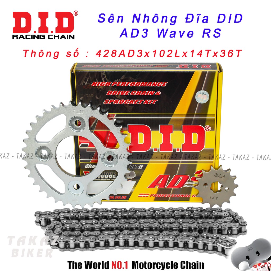 Sên Nhông Đĩa DID AD3 9 Ly Dùng Cho Xe Wave RS  và Future 125 Trở Lên  428AD3 108L - 14T x 36T B1 mã sp