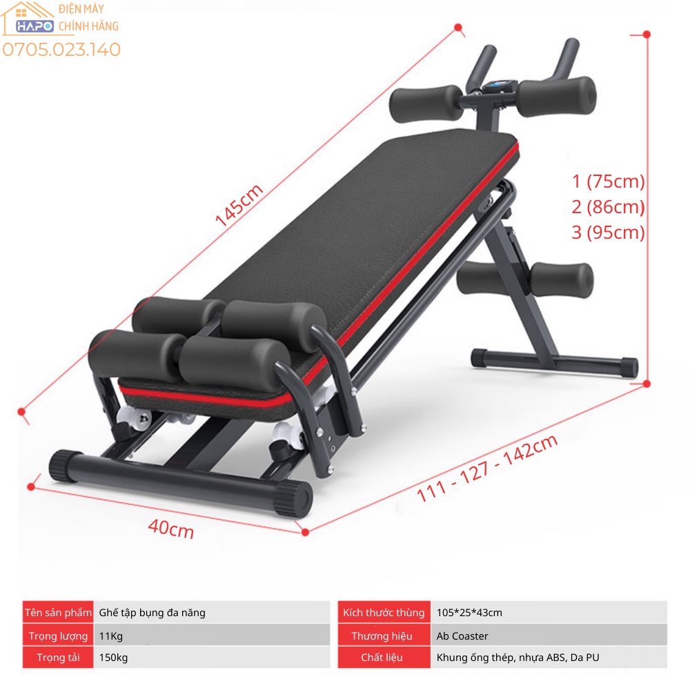 Ghế gập bụng chống đẩy đa năng Abcoaster, Máy tập cơ bụng nâng cao tại nhà giúp tăng cơ giảm mỡ hiệu quả
