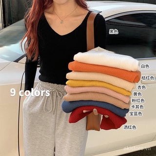 Áo Sweater Tay Dài Cổ Chữ V Màu Trơn Thời Trang Thu Đông Cho Nữ