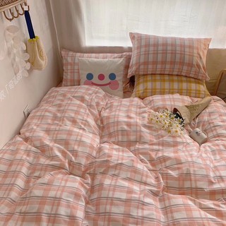 Bộ chăn ga và vỏ gối cotton poly mẫu kẻ sọc hồng