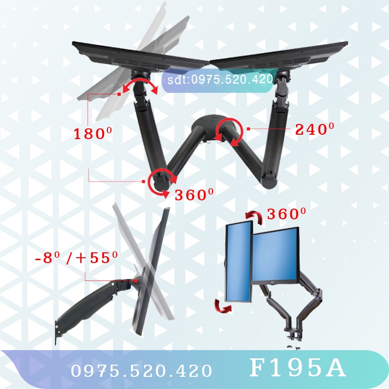 F195A - Giá treo 2 màn hình [17-35 inch]/ Giá đỡ 2 màn hình/ Phiên bản 2 tay của F100A [Cao cấp hơn M052 M074 F160]