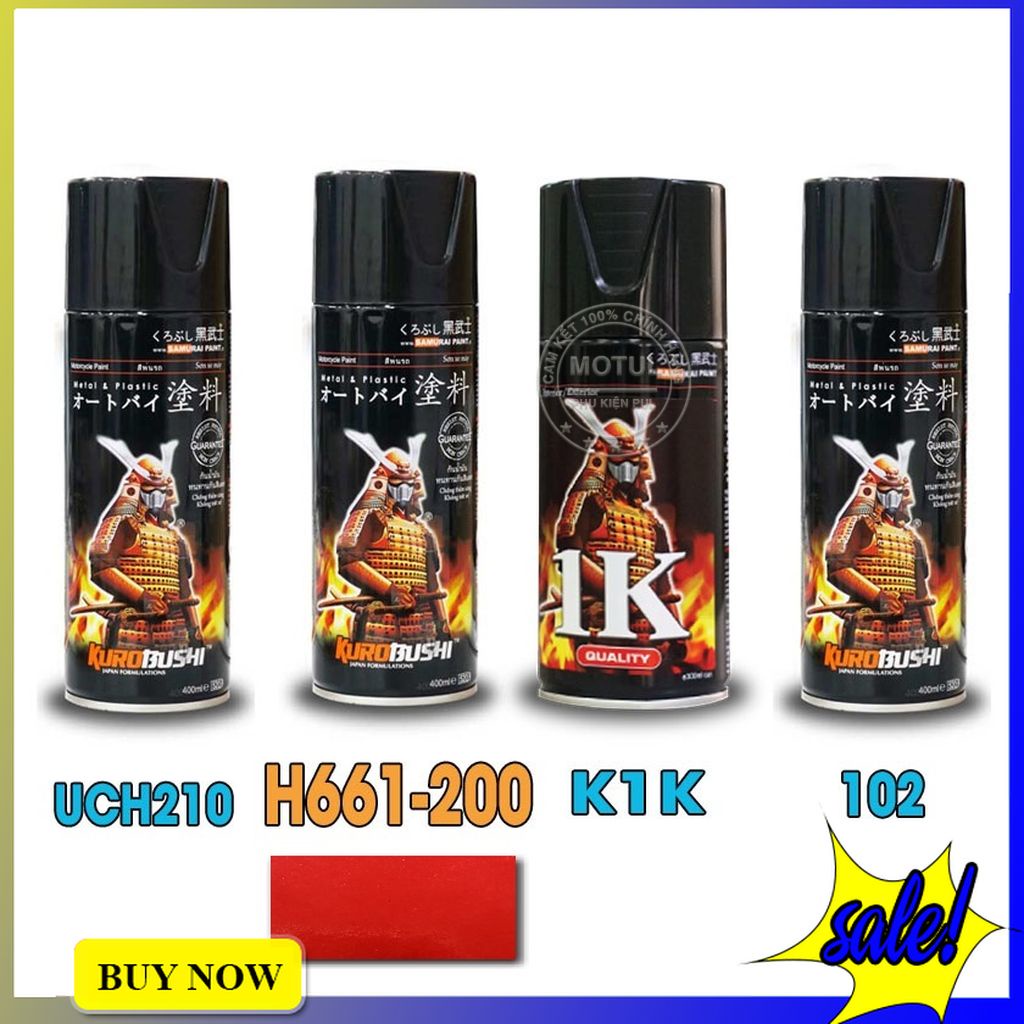 Combo 4 sơn Samurai màu đỏ tinh khiết (gồm h661-200* - UCH210 - 2/102 - K1K - Giấy nhám P800)