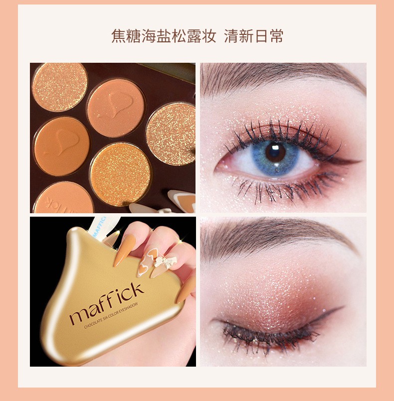 (Hàng Mới Về) Bảng Phấn Mắt MAFFICK 6 Màu Lì / Nhũ Thiết Kế Nhỏ Gọn Tiện Dụng có má hồng phấn mắt tutu mĩ phẩm nội địa trung | BigBuy360 - bigbuy360.vn