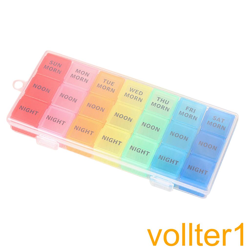 7 Day Pill Organizer 21 Slots Tablet Box Container Plastic Holder Weekly Pill Storage Case【vollter1】
