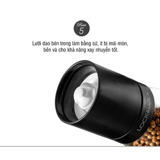 Cối xay tiêu thủy tinh Lock&Lock dung tích 140ml/170ml lưỡi sứ nắp gỗ sồi tiện dụng CKO115 CKO116