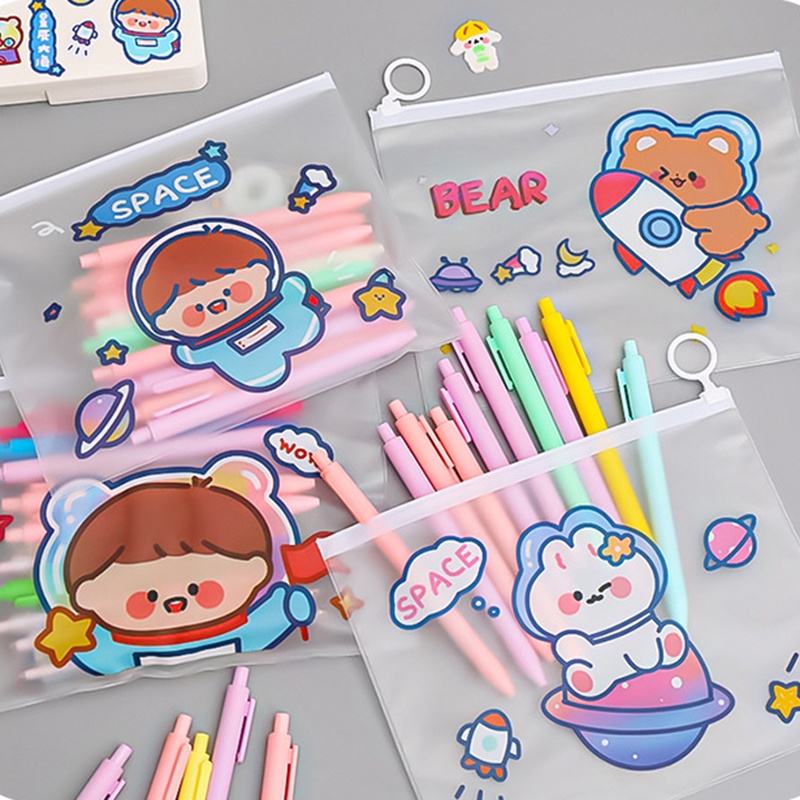 Túi Đựng Bút Trong Suốt Chống Thấm Nước In Họa Tiết Hoạt Hình Dễ Thương