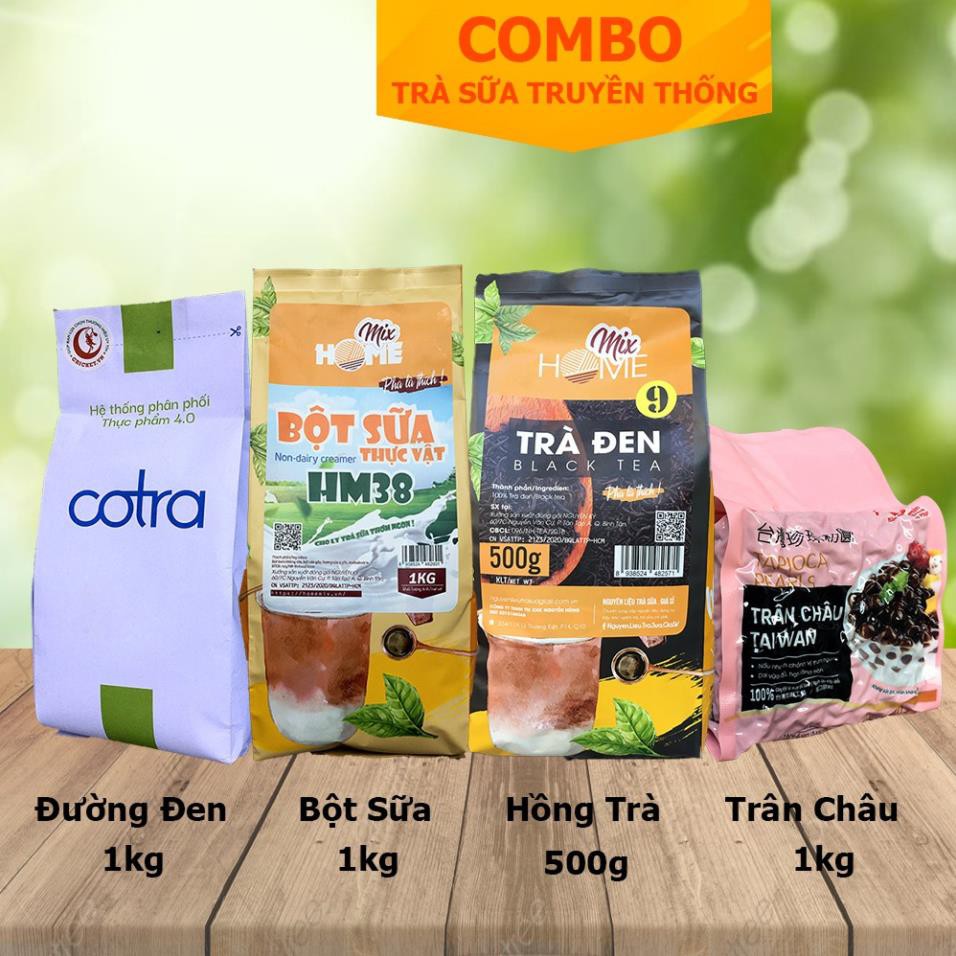 Combo Trà Sữa Đài Loan ( Trân Châu Đen Đài Loan + Trà + Bột Sữa HM38 + Đường Đen)