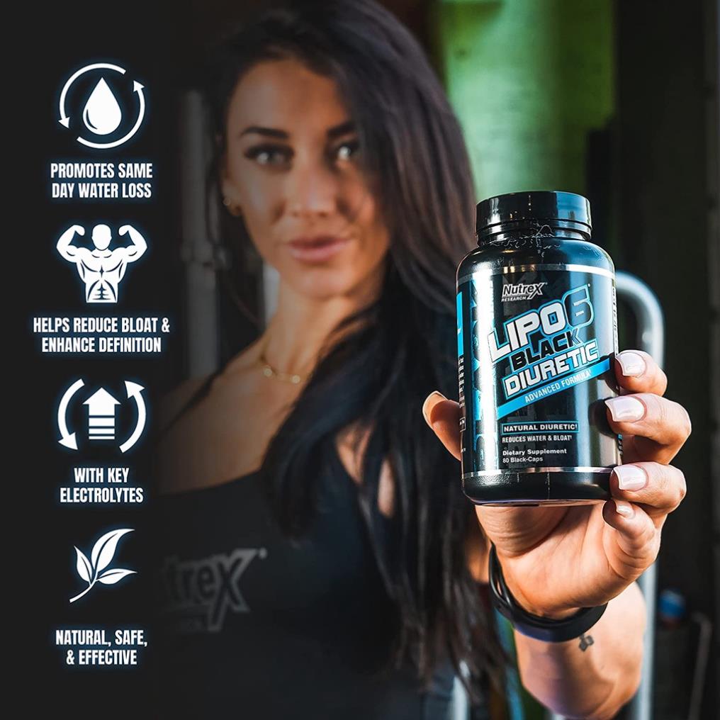 NUTREX LIPO 6 BLACK DIURETIC 80 VIÊN Hỗ Trợ Giảm Mỡ Giúp Cắt Nước Mất Nước Trong Thi Đấu - USA