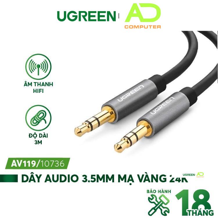 Dây Audio 3.5mm tròn mạ vàng 24K, TPE cao cấp UGREEN AV119 - Hàng phân phối chính hãng - Bảo hành 18 tháng