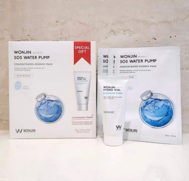 Hộp 10 miếng Mặt nạ bù nước Wonjin Effect SOS Water Pump Mask kèm gif