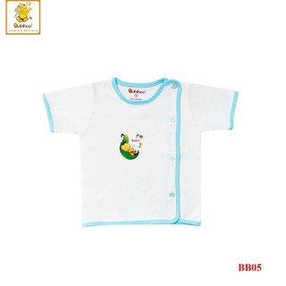 Áo Sơ Sinh Babiboo BB05 100% cotton tay ngắn màu trắng viền màu cúc lệch cho bé từ 3-12kg