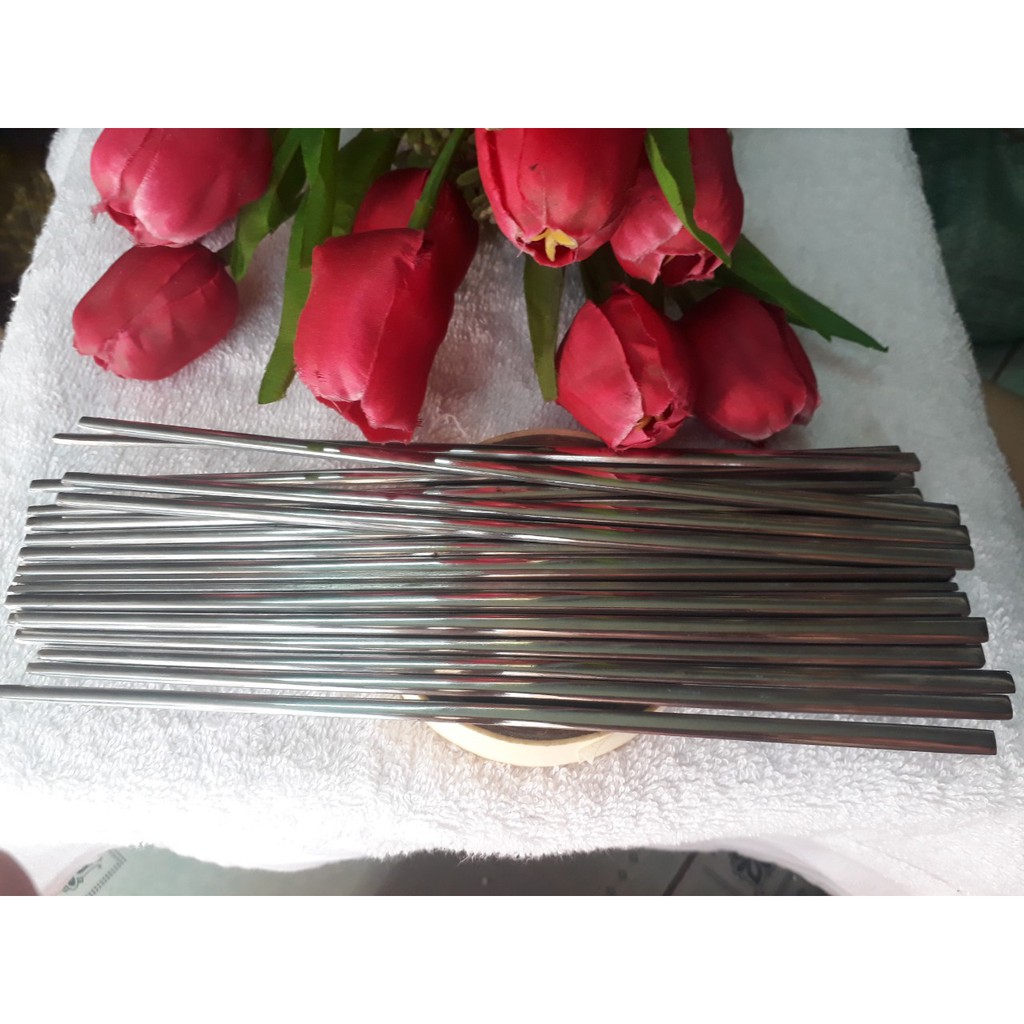 Đũa dẹp kiểu Hàn Quốc 10 đôi đặc ruột inox sáng bóng, đũa đầu và thân dẹp