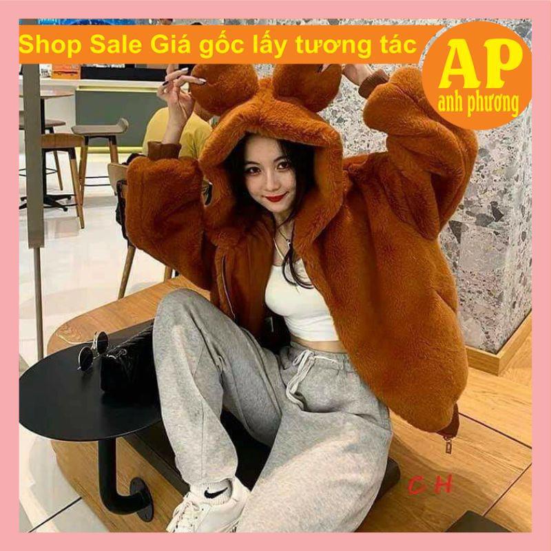 Áo Khoác Lông Nữ Mũ Tai Gấu nam nữ đều mặc được ( ẢNH  THẬT VÀ VIDEO SHOP TỰ QUAY) Giá rẻ nhất