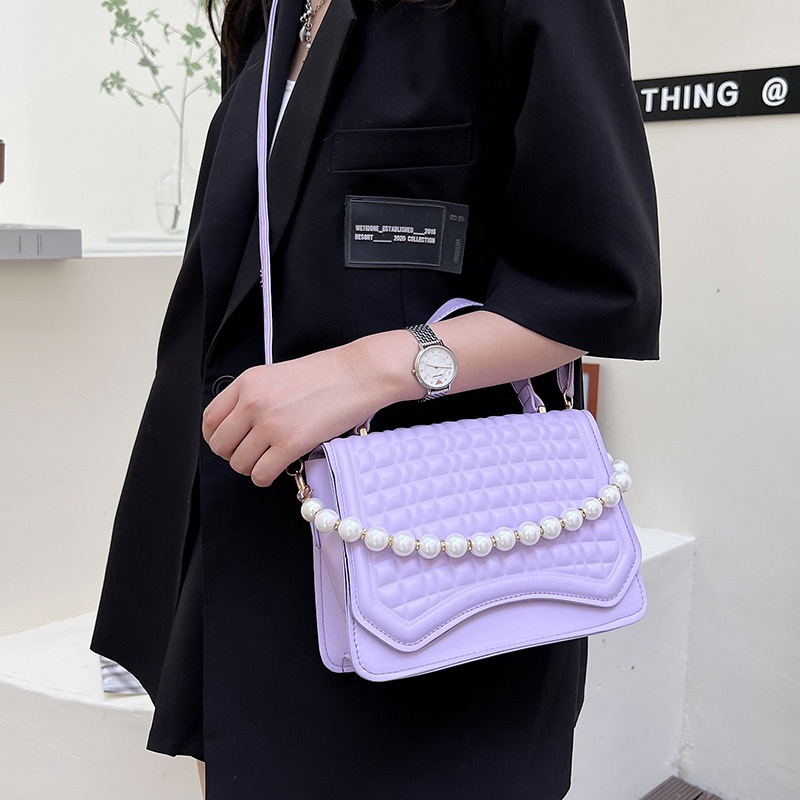 Túi Xách JASMIN NOIR Đeo Vai Đính Ngọc Trai Kẻ Sọc Caro