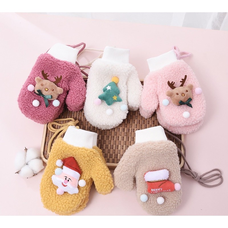 Găng tay lót lông dành cho bé trai bé gái 6-12 tuổi ấm áp mùa đông mã T36 noel giáng sinh