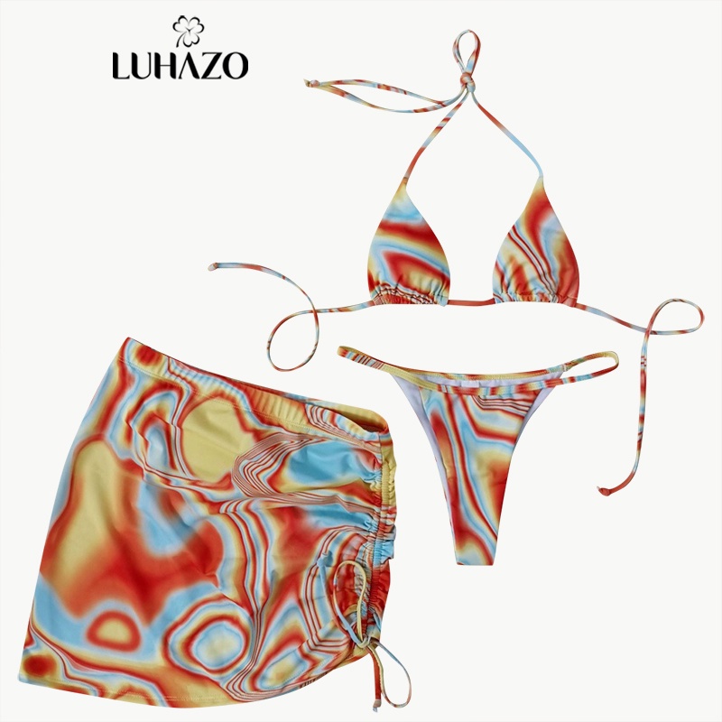 Set Đồ Bơi nữ LUHAZO đẹp Bikini 3 Món Màu Loang Mẫu Mới 2022 Âu Mỹ kín đáo 2 mảnh sexy Hàn quốc đi biển du 21910 DK2T501