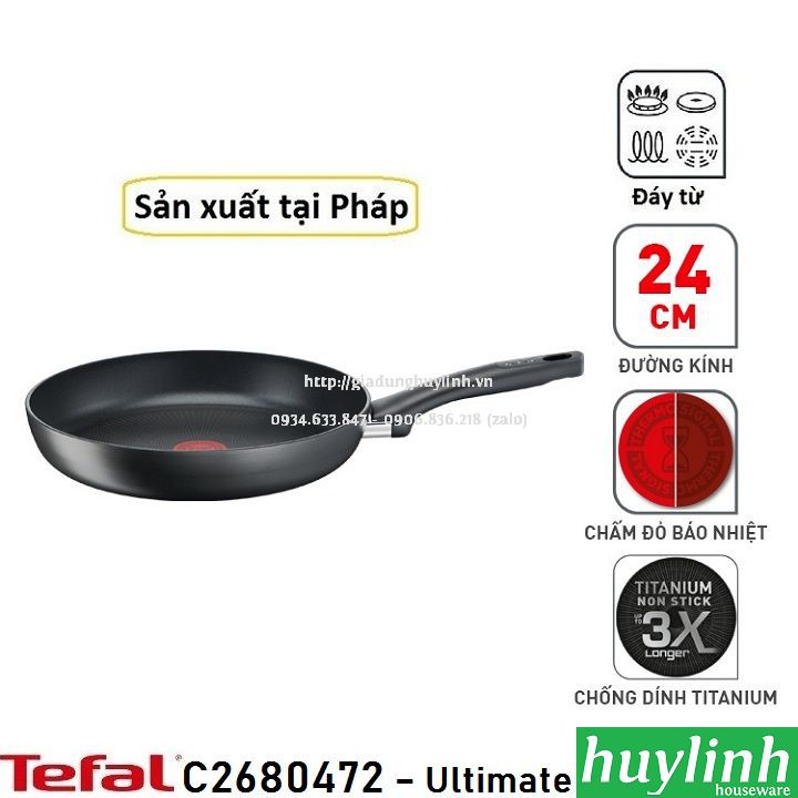 Chảo chiên đáy từ Tefal Ultimate G2680472 - 24cm - Made in Pháp