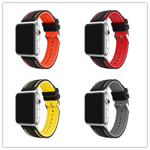 Dây Đeo Silicon Hai Màu Cho Đồng Hồ Thông Minh Apple Watch Band Se 6 5 4 3 2 1 38mm 40mm 42mm 44mm