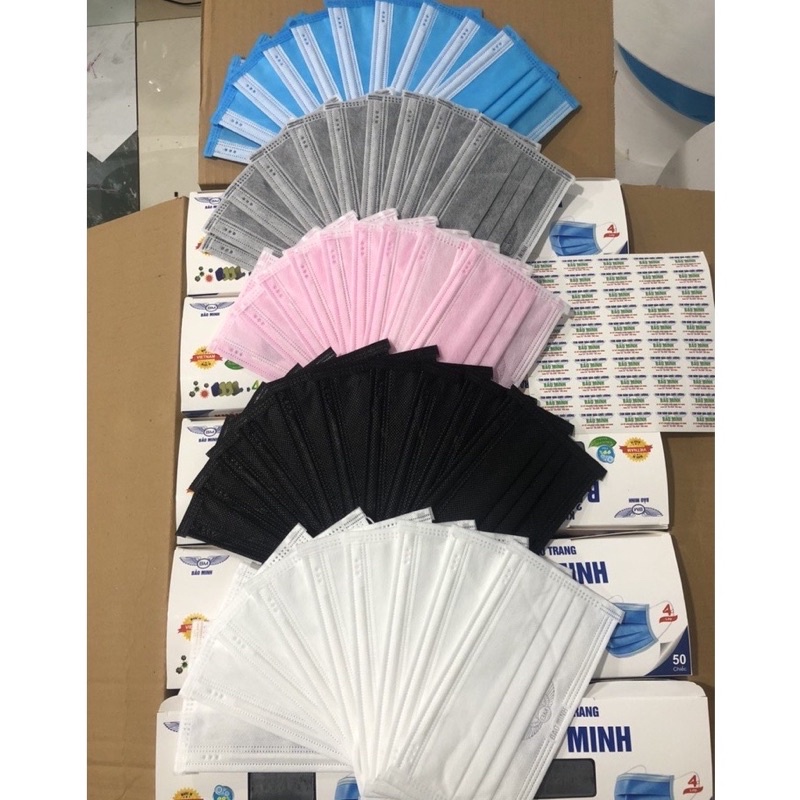 (Hộp 50 cái) Khẩu trang y tế 4 lớp cao cấp Bảo Minh kháng khuẩn tránh bụi mềm mại dày dặn không xù lông không ngứa.