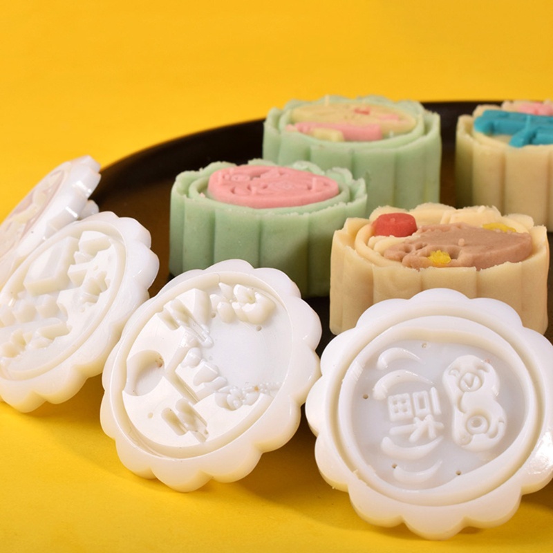 Set khuôn nhấn làm bánh trung thu kèm 6 đầu cắt bằng nhựa dùng trong lễ hội
